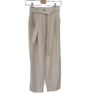 H&M Paperbag Pants 2 Off-White High Waist Belted Viscose Blend Trousers Neutral‎